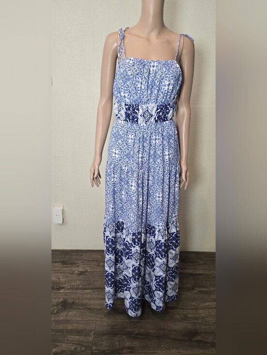 Dresses & Skirts - Blue Printed Tie-Shoulder Maxi Dress